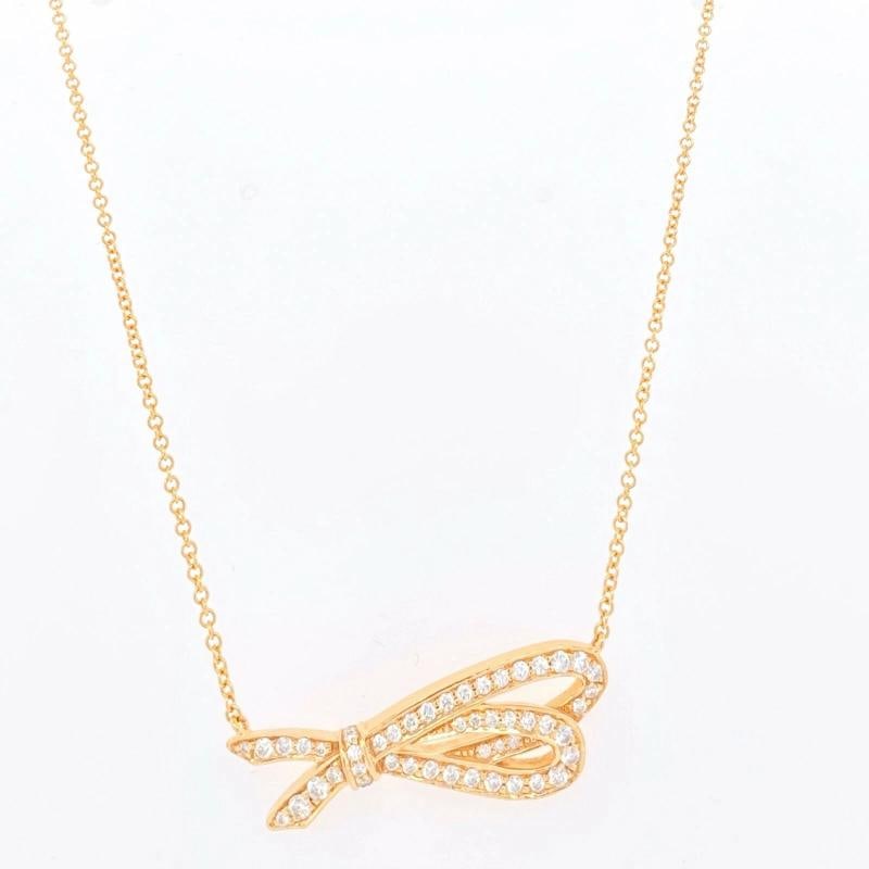 Tiffany & Co. Rose Gold Diamond Bow Pendant 18K - 11