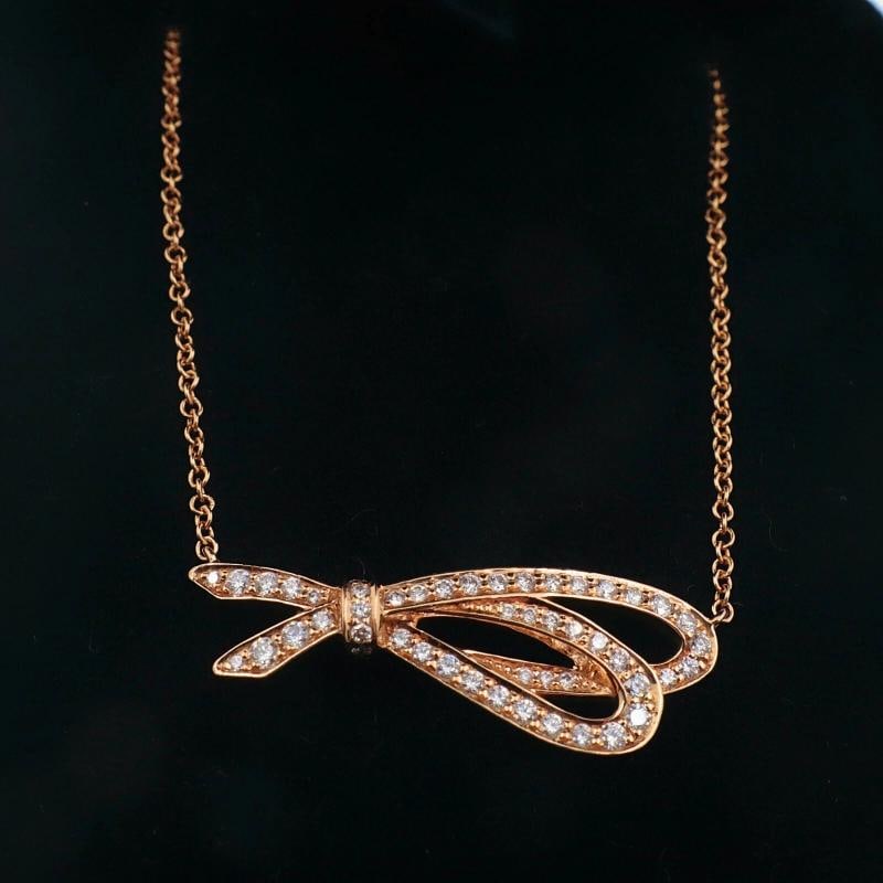 Tiffany & Co. Rose Gold Diamond Bow Pendant 18K - 4