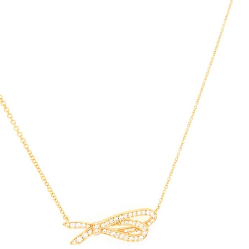 Tiffany & Co. Rose Gold Diamond Bow Pendant 18K - 9