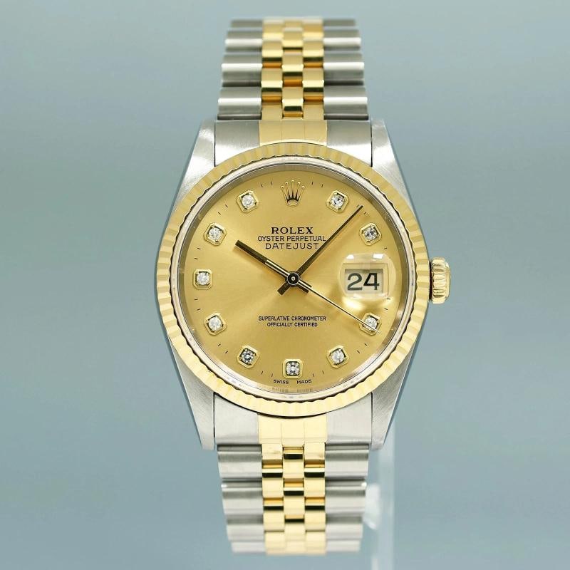 2002 Rolex DateJust 16233 Champagne Diamond 36mm Two Tone Yellow Gold Jubilee - 2