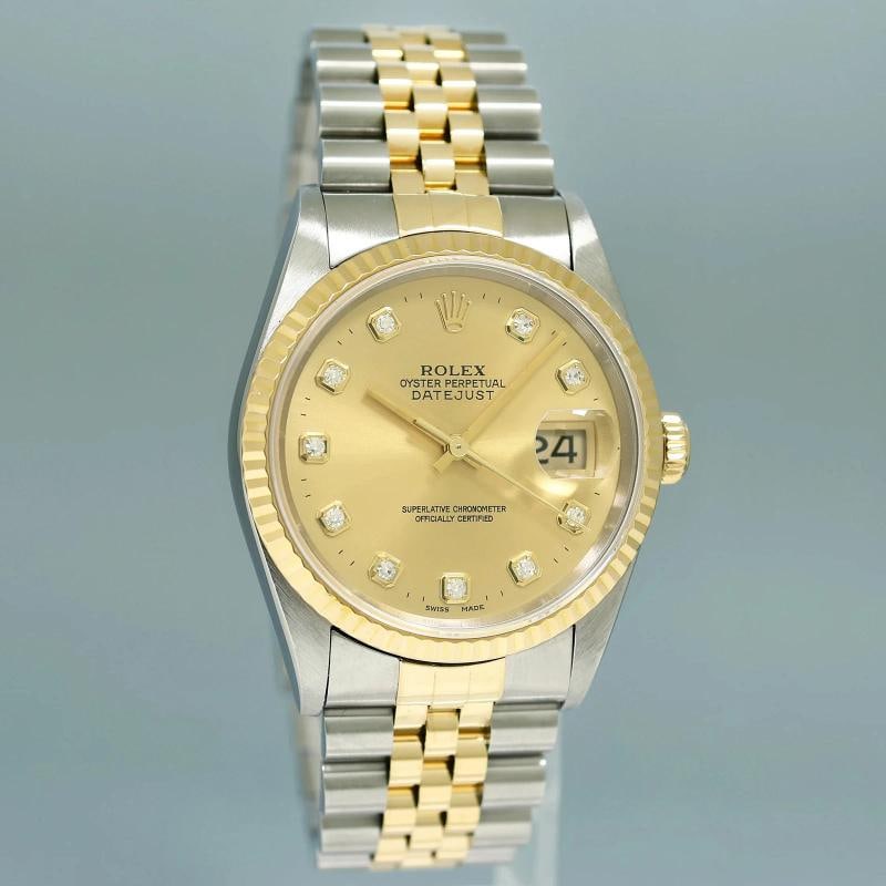 2002 Rolex DateJust 16233 Champagne Diamond 36mm Two Tone Yellow Gold Jubilee - 3