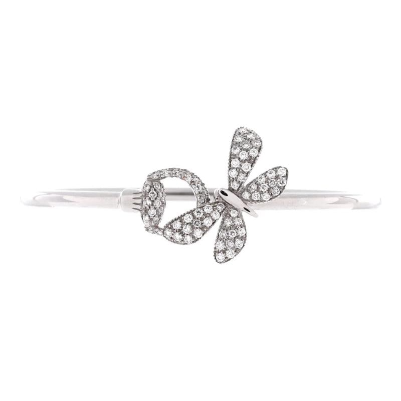 Gucci Flora Horsebit Butterfly Bangle Bracelet 18K White Gold and Diamonds: Measurements: Circumference: 6.5 ", Width: 3 mm . Condition: Pre-owned - Good,Brand: Gucci,Main Stone: Diamond,Metal: 18K White Gold,Metal Purity: 18K,Style: Bangle,Type: Bracelet,Color: White