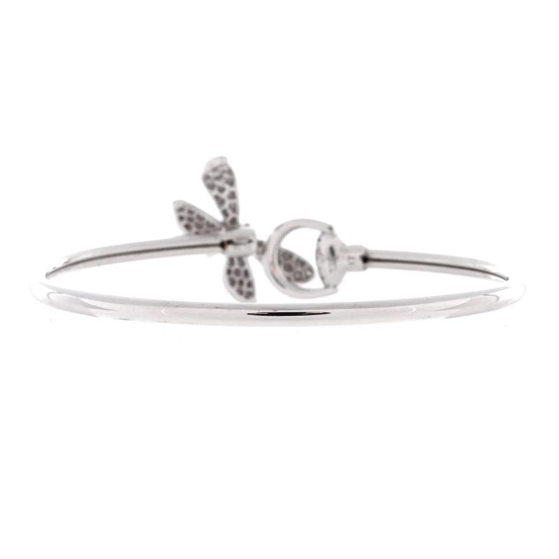 Gucci Flora Horsebit Butterfly Bangle Bracelet 18K White Gold and Diamonds - 3