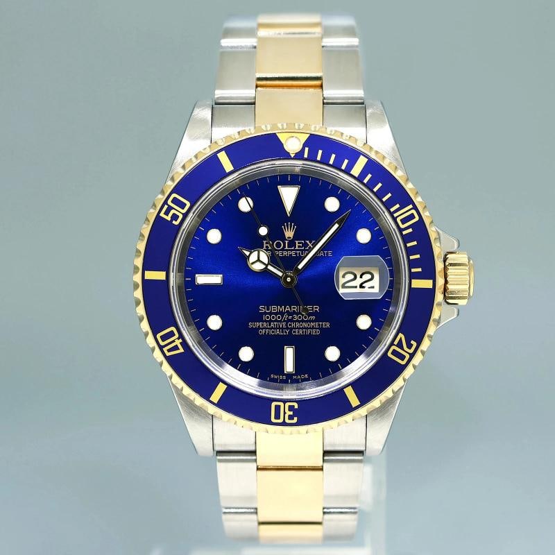 MINT 2005 Rolex 16613LB Submariner Gold Steel Two Tone Gold 40mm Sunburst Blue - 2