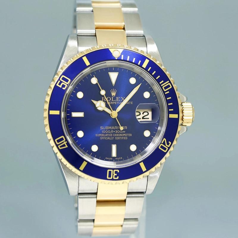 MINT 2005 Rolex 16613LB Submariner Gold Steel Two Tone Gold 40mm Sunburst Blue - 3