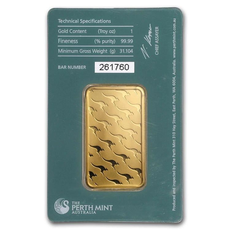 1 oz Gold Bar - The Perth Mint (Classic, Green Assay) - 2