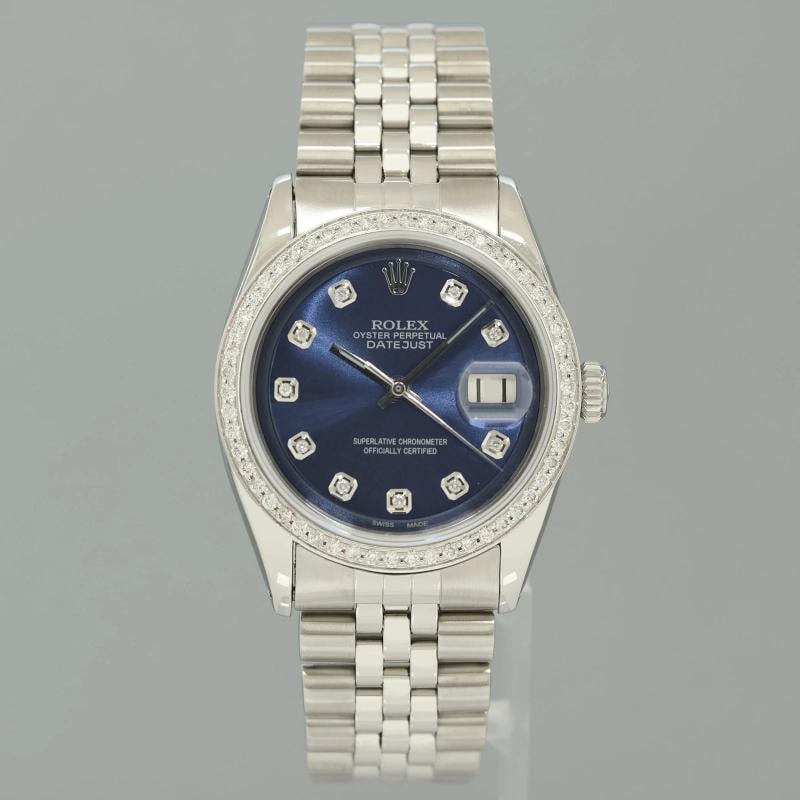 2026 SERVICE Rolex DateJust 1601 Blue Diamond Bezel Dial White Gold Jubilee 36mm - 2