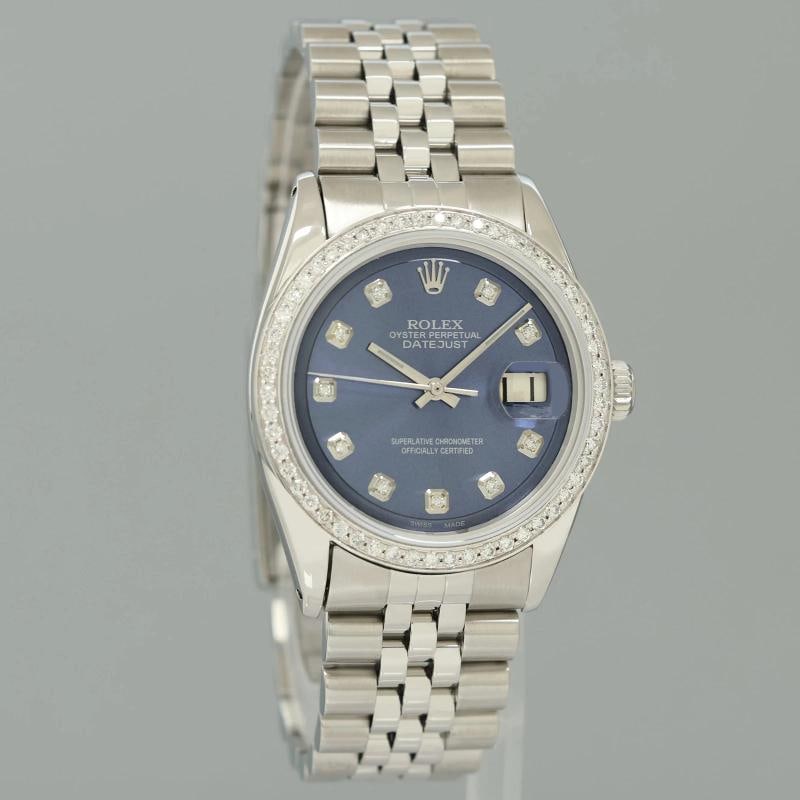 2026 SERVICE Rolex DateJust 1601 Blue Diamond Bezel Dial White Gold Jubilee 36mm - 3