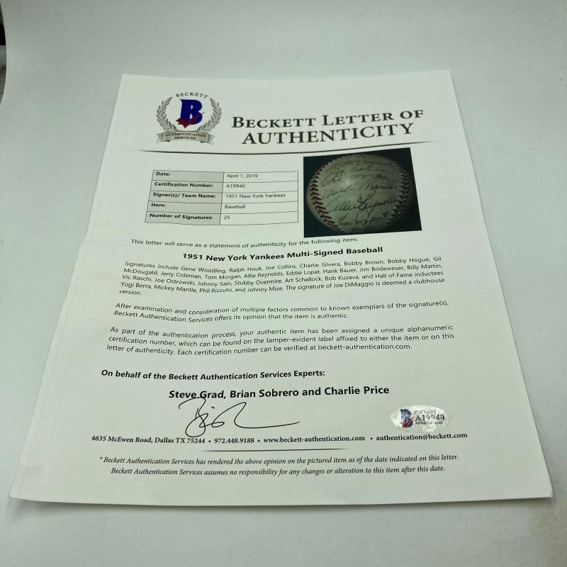 1951 Yankees World Series Champs Team Signed Baseball Mickey Mantle Rookie PSA - 8
