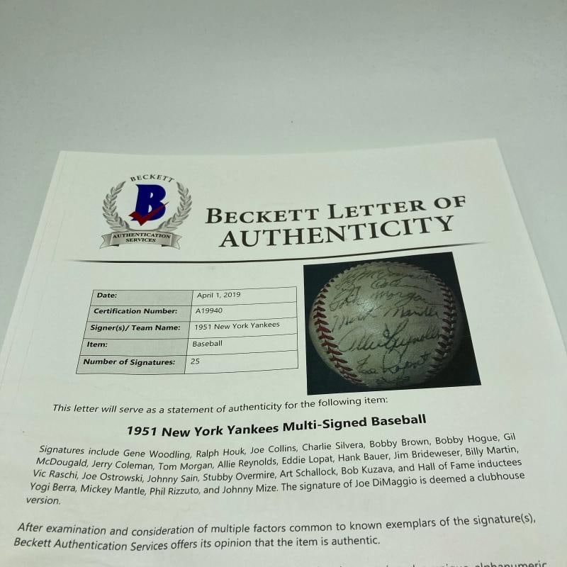 1951 Yankees World Series Champs Team Signed Baseball Mickey Mantle Rookie PSA - 9