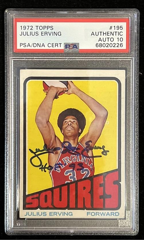 Julius Erving Signed 1972 Topps Rookie Card (PSA 10 Auto) (1 of 4)