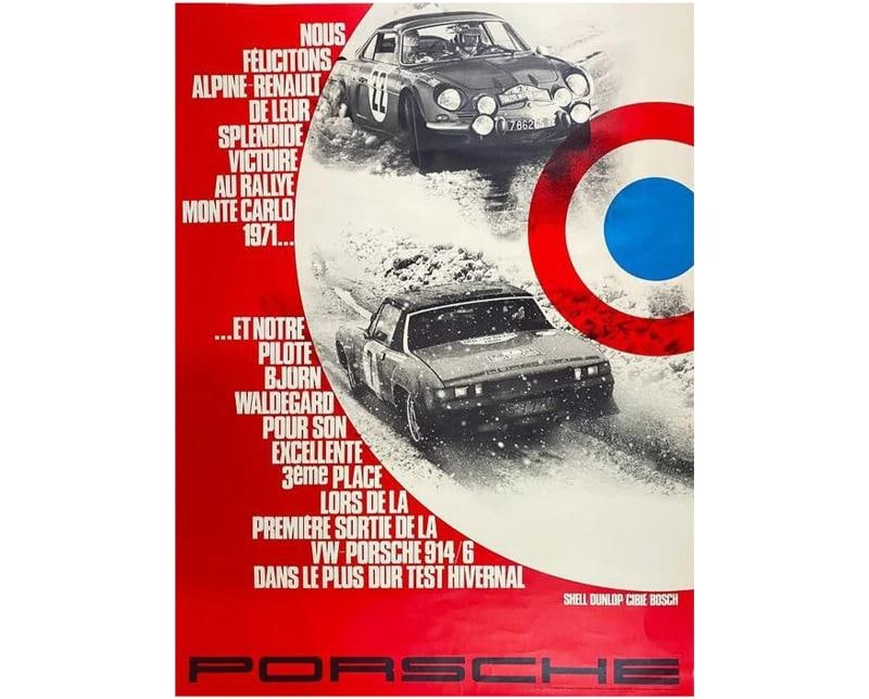 Vintage 1971 Porsche 914/6 Monte Carlo Rally Poster: 40"H x 29"W. Condition: Used: An item that has been used previously. See the seller¢‚¬„¢s listing for full details and ... Read moreabout the conditionUsed: An item that