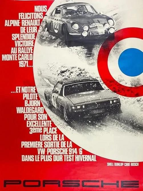 Vintage 1971 Porsche 914/6 Monte Carlo Rally Poster - 2