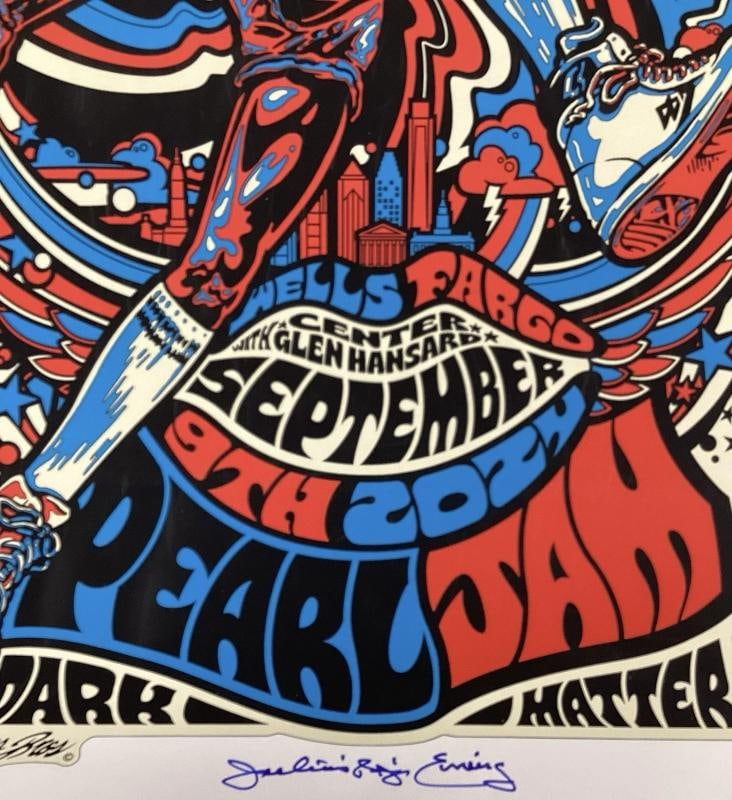 Julius Erving Signed Pearl Jam Poster Ames Philadelphia 9/9/24 Autograph BAS - 10