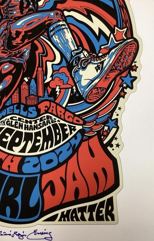 Julius Erving Signed Pearl Jam Poster Ames Philadelphia 9/9/24 Autograph BAS - 7