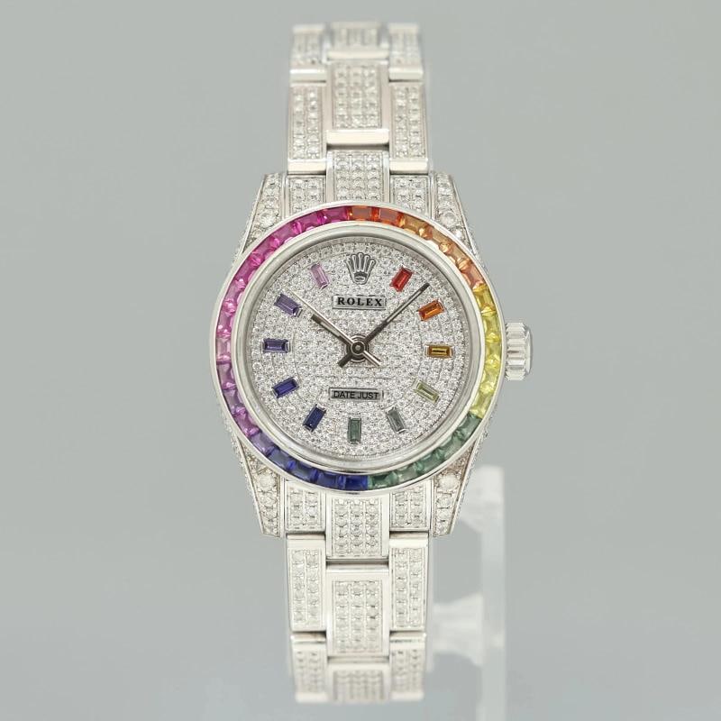 PAPERS DIAMOND SAPPHIRE Rolex Oyster Perpetual 26mm Diamond Dial 176200 Watch - 2
