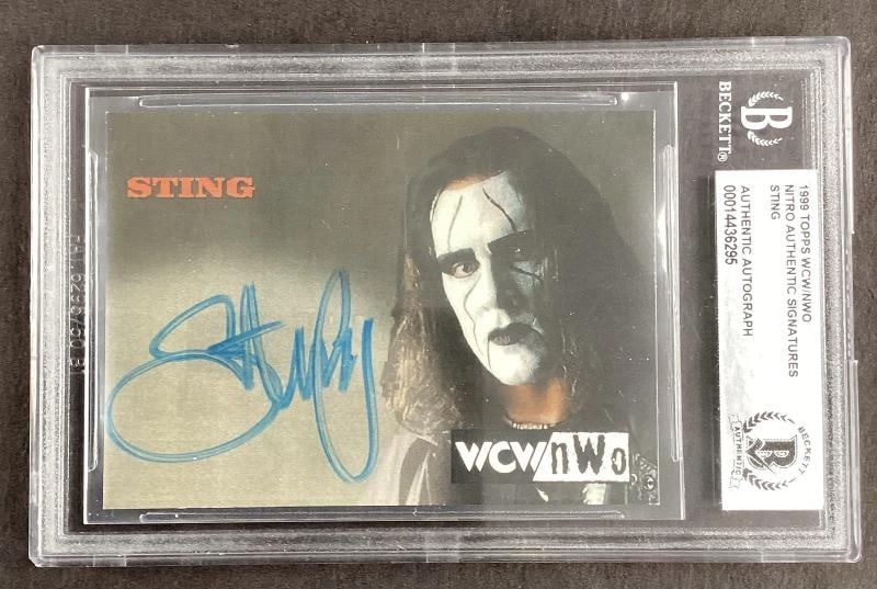 Sting Signed 1999 Topps WCW/nWo Nitro Authentic Signatures (Beckett): Original/Reprint: Original,Signed: Yes,League: WCW,Player: Sting,Sport: Wrestling,Autograph Authentication: Beckett Authentication Services (BAS),Product: Card,Country of Origin: United States