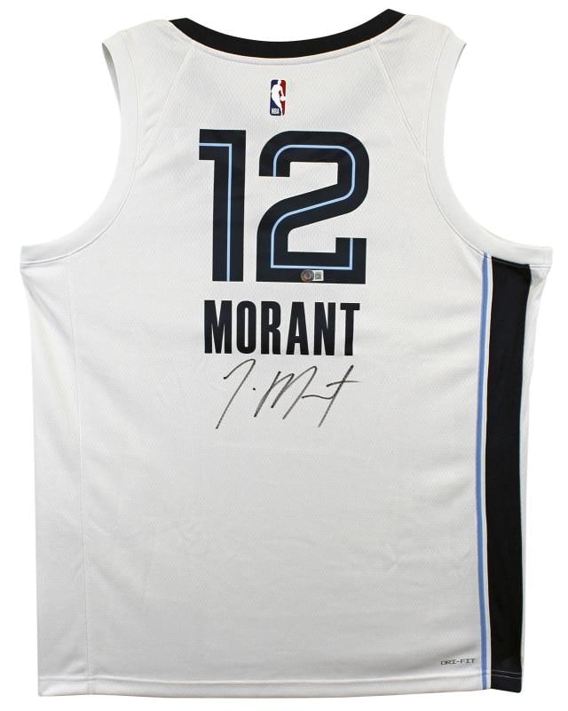 Ja Morant Signed White Nike Swingman Jersey (Beckett): Player: Ja Morant,Product: Jersey,Original/Reprint: Original,Autograph Authentication: Beckett,Team: Memphis Grizzlies,PRODUCT_COA: Beckett,PRODUCT_SIGNED_BY_NAME: Ja Morant,PRODUCT_SIGNED_BY_BRAND: M