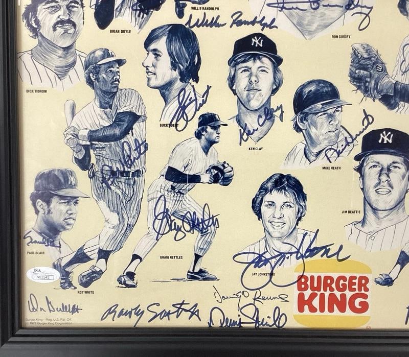 1978 WSC Yankees Team Signed Framed Burger King Poster w/27 Signatures Including Reggie Jackson &... - 6