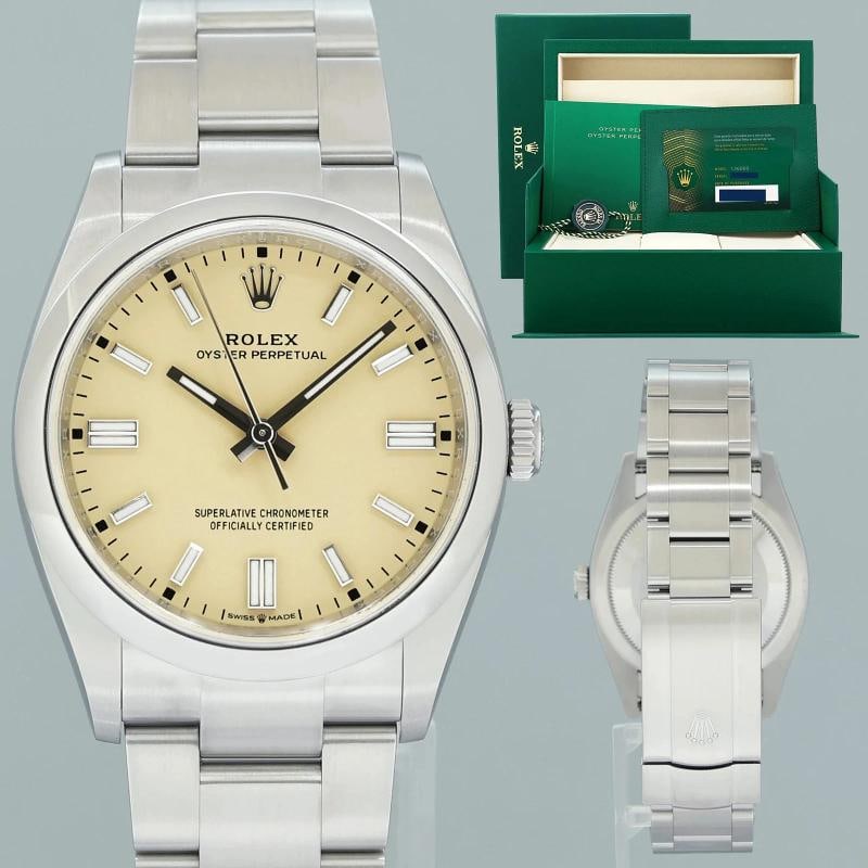 2026 NEW PAPERS Rolex Oyster 126000 Perpetual 36mm Beige Watch Box: Case & Dial Case Material: Rolex Stainless Steel Case Size: 36mm Bezel: Rolex Stainless Steel Crystal: Rolex Sapphire Dial: Rolex Beige Movement & Bracelet Movement: Rolex Automatic Bracelet Design: R