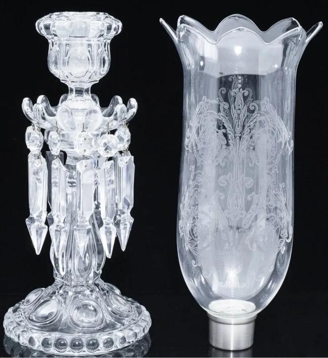 Baccarat Crystal Large Mƒ©daillon Candle Holders With Hurricanes Set Of Two - 12