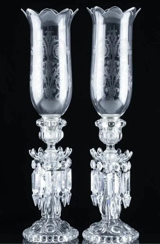 Baccarat Crystal Large Mƒ©daillon Candle Holders With Hurricanes Set Of Two (1 of 16)