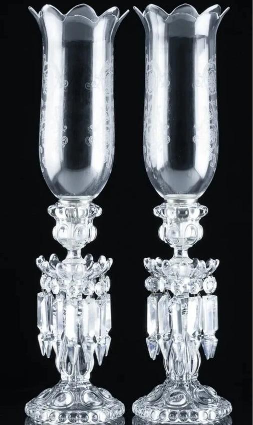 Baccarat Crystal Large Mƒ©daillon Candle Holders With Hurricanes Set Of Two - 2