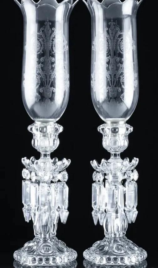 Baccarat Crystal Large Mƒ©daillon Candle Holders With Hurricanes Set Of Two - 3