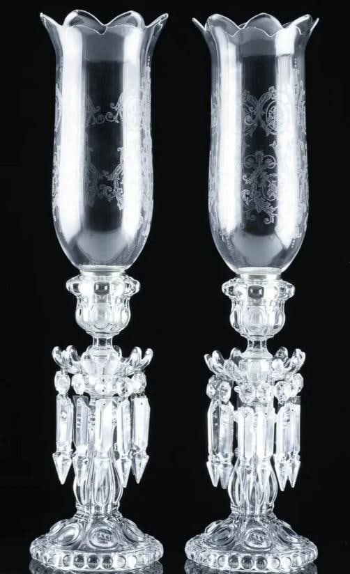 Baccarat Crystal Large Mƒ©daillon Candle Holders With Hurricanes Set Of Two - 4