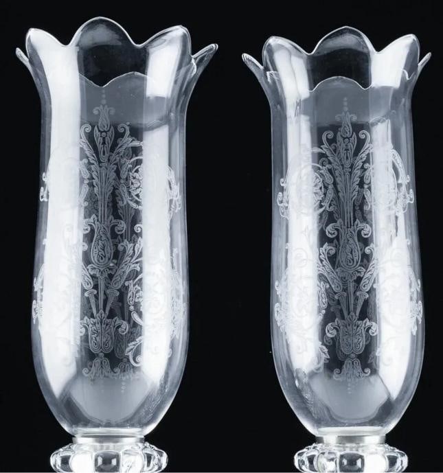 Baccarat Crystal Large Mƒ©daillon Candle Holders With Hurricanes Set Of Two - 5