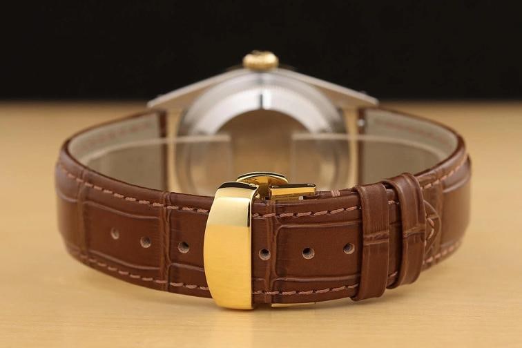 ROLEX MENS DATEJUST 16233 18K GOLD STEEL CHAMPAGNE WATCH w/ BROWN LEATHER BAND - 6