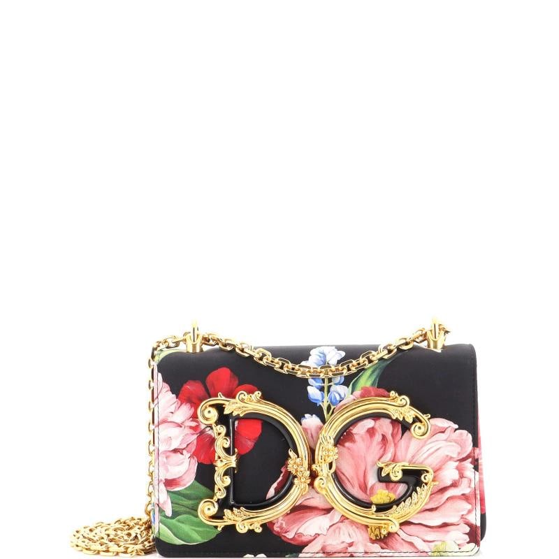 Dolce & Gabbana DG Girls Flap Bag Printed Satin Small: Measurements: Height 5", Width 9", Depth 2.5" . Condition: Pre-owned - Good,Brand: Dolce & Gabbana,Exterior Material: Fabric,Style: Shoulder Bags,Exterior Color: Print,Department: Women,Size: Small