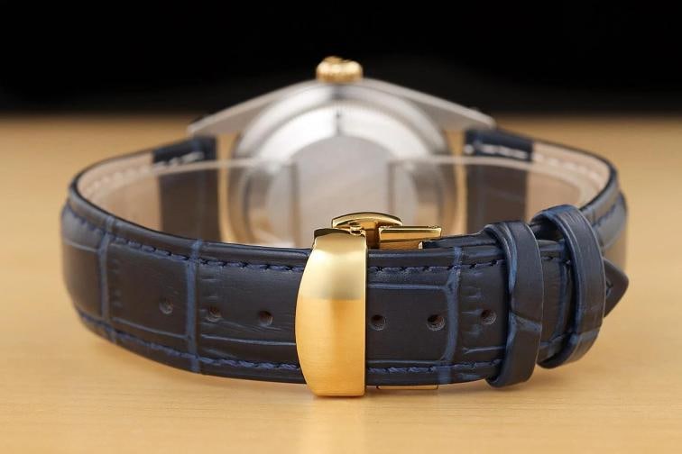 ROLEX MENS DATEJUST 16233 BLUE DIAL 18K GOLD STEEL BLUE LEATHER BAND WATCH - 6