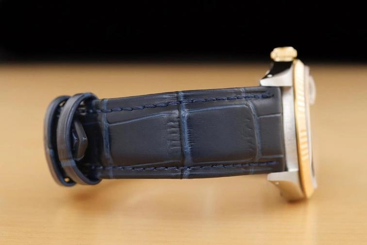 ROLEX MENS DATEJUST 16233 BLUE DIAL 18K GOLD STEEL BLUE LEATHER BAND WATCH - 8