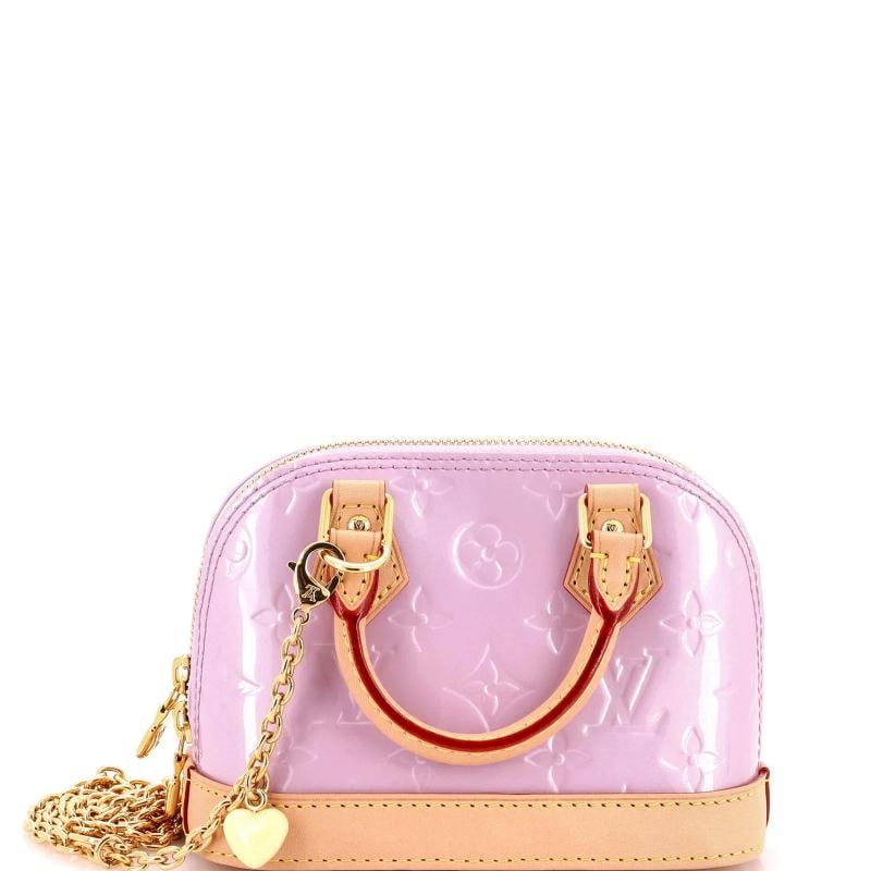 Louis Vuitton Alma Charm Chain Handbag Monogram Vernis Nano: Accessories: With Strap Measurements: Height 5", Width 6", Depth 3" . Condition: Pre-owned - Good,Brand: Louis Vuitton,Exterior Material: Leather,Style: Cross Body Bags,Exterior Color: Purple,Departme