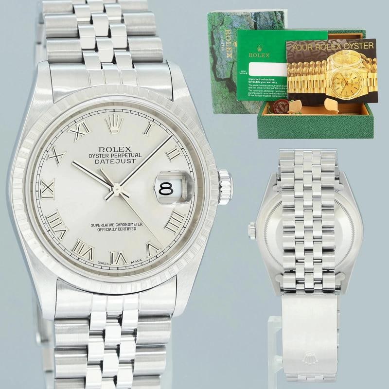 MINT 2004 Rolex DateJust 36mm Silver Roman Dial Jubilee 16220 Steel Watch Box: Condition: Pre-owned - Excellent,Brand: Rolex,Department: Unisex Adults,Type: Wristwatch,Model: DateJust,Reference Number: 16220,With Original Box/Packaging: Yes,With Papers: No,Customized: NoCountry 