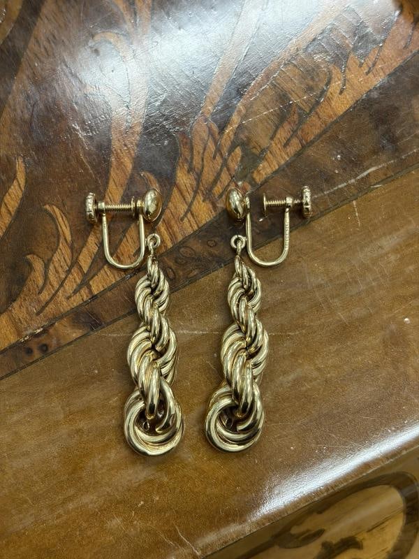 CARTIER RETRO 1950s 14k Yellow Gold Woven Screw Back Earrings: The weight is 7.8 grams and the length is 2". They are hallmarked Cartier and 14k. . Condition: Pre-owned - Excellent: This item has been previously worn; however, it is in excellent condition. ... Re