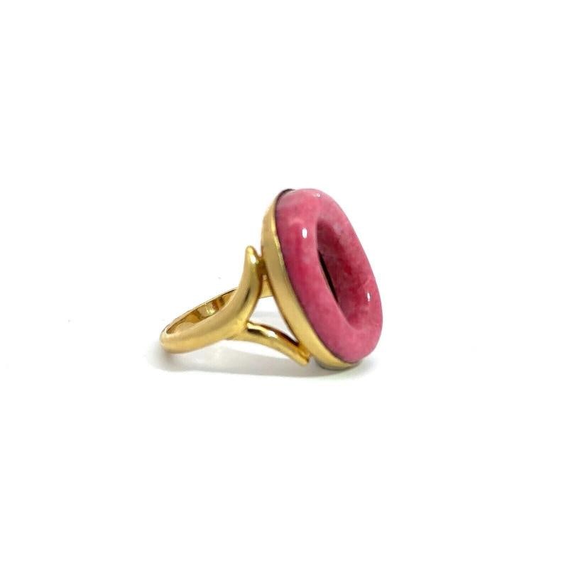BVLGARI ITALY 18k Yellow Gold & Rhodochrosite Circle Ring Circa 1970s Vintage - 10