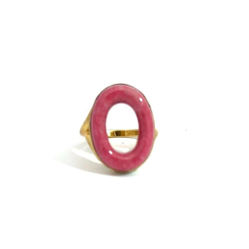 BVLGARI ITALY 18k Yellow Gold & Rhodochrosite Circle Ring Circa 1970s Vintage - 13