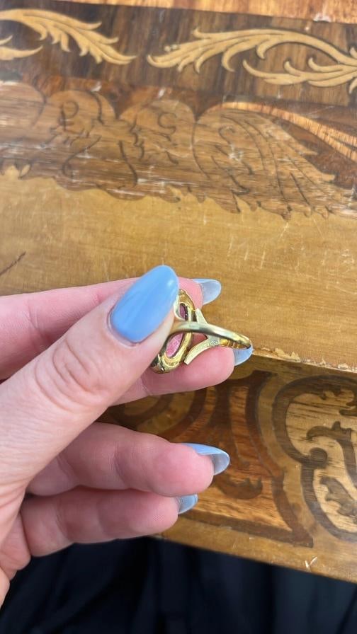 BVLGARI ITALY 18k Yellow Gold & Rhodochrosite Circle Ring Circa 1970s Vintage - 3