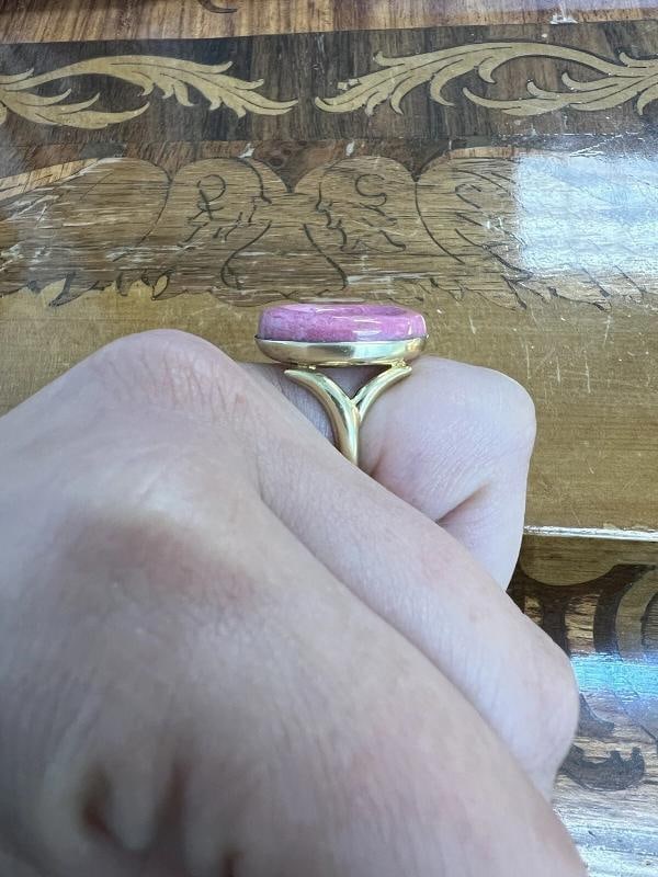 BVLGARI ITALY 18k Yellow Gold & Rhodochrosite Circle Ring Circa 1970s Vintage - 4