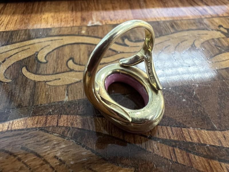 BVLGARI ITALY 18k Yellow Gold & Rhodochrosite Circle Ring Circa 1970s Vintage - 6