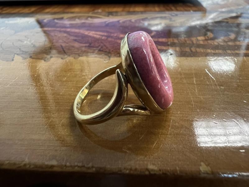 BVLGARI ITALY 18k Yellow Gold & Rhodochrosite Circle Ring Circa 1970s Vintage - 7