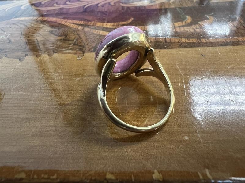 BVLGARI ITALY 18k Yellow Gold & Rhodochrosite Circle Ring Circa 1970s Vintage - 8