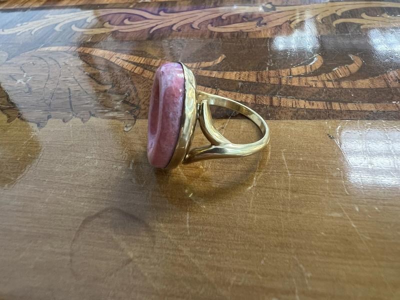 BVLGARI ITALY 18k Yellow Gold & Rhodochrosite Circle Ring Circa 1970s Vintage - 9