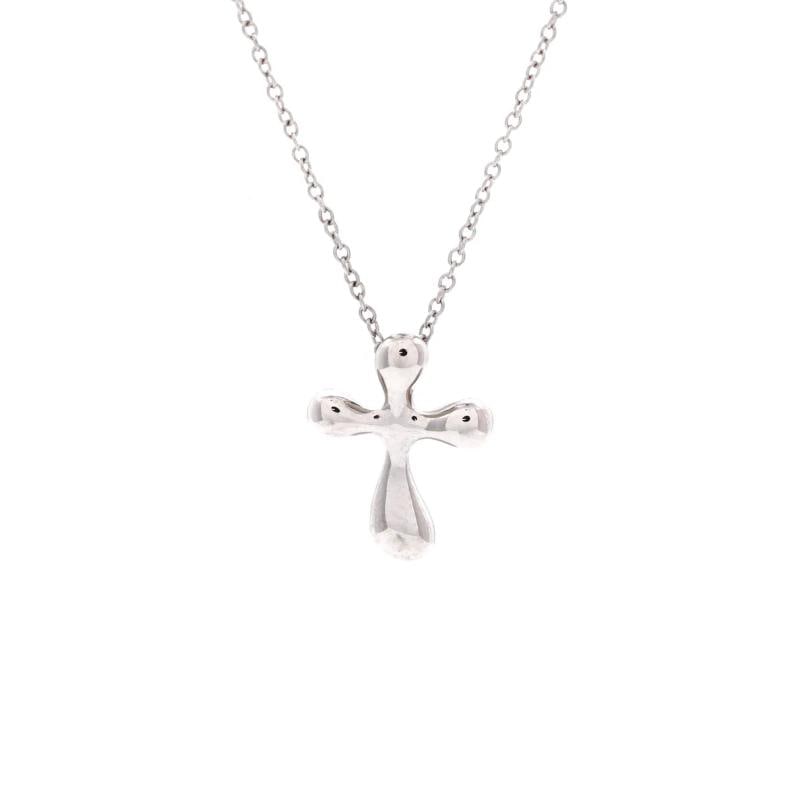 Tiffany & Co. Elsa Peretti Cross Pendant Necklace Platinum Small: Measurements: Length: 16.00 ", Pendant Length: 15.95 mm, Pendant Width: 12 mm . Condition: Pre-owned - Good,Brand: Tiffany & Co.,Main Stone: Unknown,Metal: Platinum (Pt950),Metal Purity: Unknown,Style