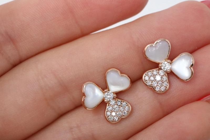 Flower Natural Diamond & Mother Of Pearl Earrings 14K Rose Gold Frivole Style - 2