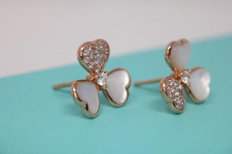 Flower Natural Diamond & Mother Of Pearl Earrings 14K Rose Gold Frivole Style - 3