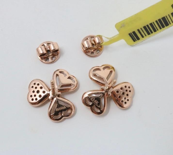 Flower Natural Diamond & Mother Of Pearl Earrings 14K Rose Gold Frivole Style - 4