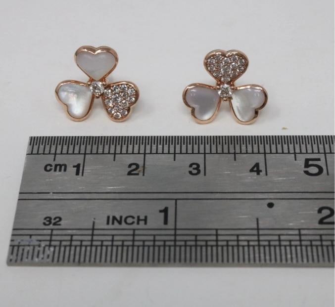 Flower Natural Diamond & Mother Of Pearl Earrings 14K Rose Gold Frivole Style - 5